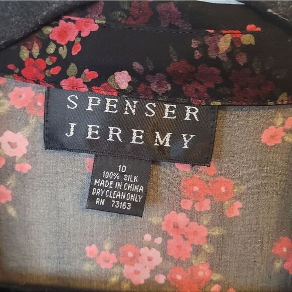Vintage Y2K Spenser Jeremy Women's Black Floral Silk Blouse Size 10 - Picture 3 of 7